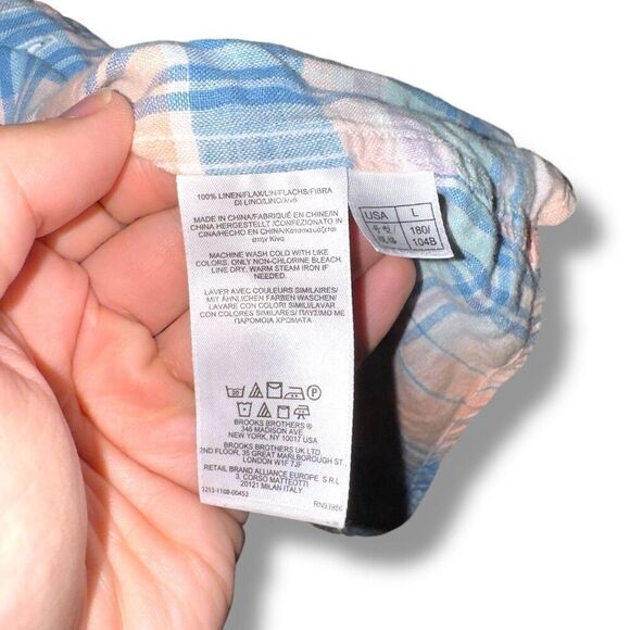 Brooks Brothers Orange & Blue 100% Linen Regent Fit Button Down Sz L - Picture 6 of 7